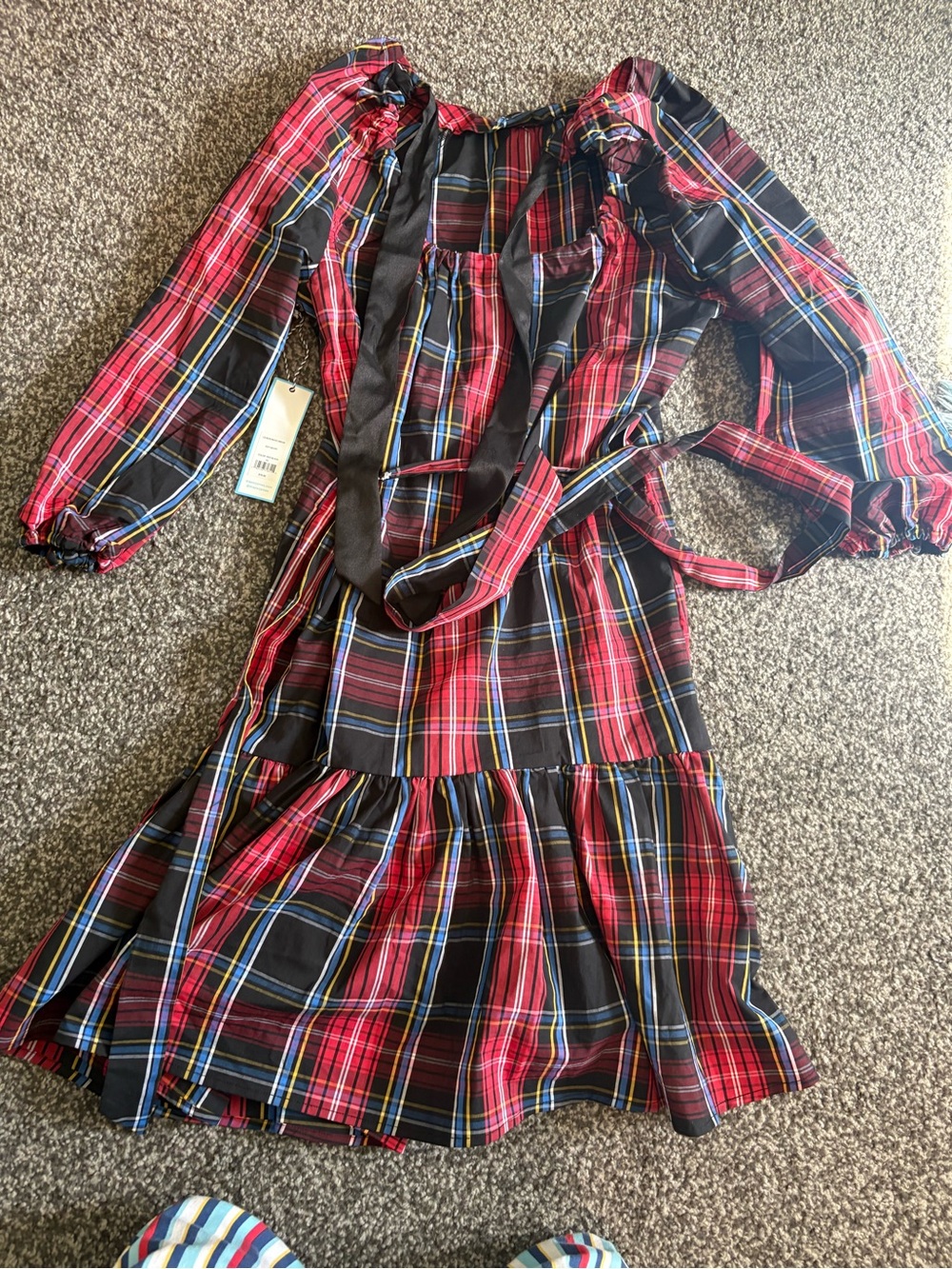 Draper James RSVP Long Sleeve Tiered Bow Back Dress Holiday Plaid Ruffle Belted - Picture 6 of 11